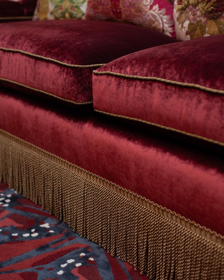 NAPOLEON III STYLE TUFTED SOFA IN DEDAR SPLENDIDO RED VELVET WITH METALLIC TRIM