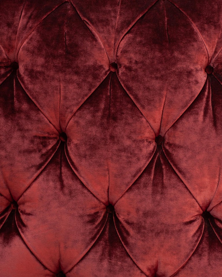 NAPOLEON III STYLE TUFTED SOFA IN DEDAR SPLENDIDO RED VELVET WITH METALLIC TRIM