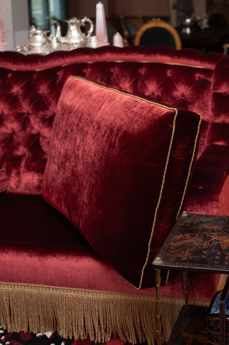NAPOLEON III STYLE TUFTED SOFA IN DEDAR SPLENDIDO RED VELVET WITH METALLIC TRIM