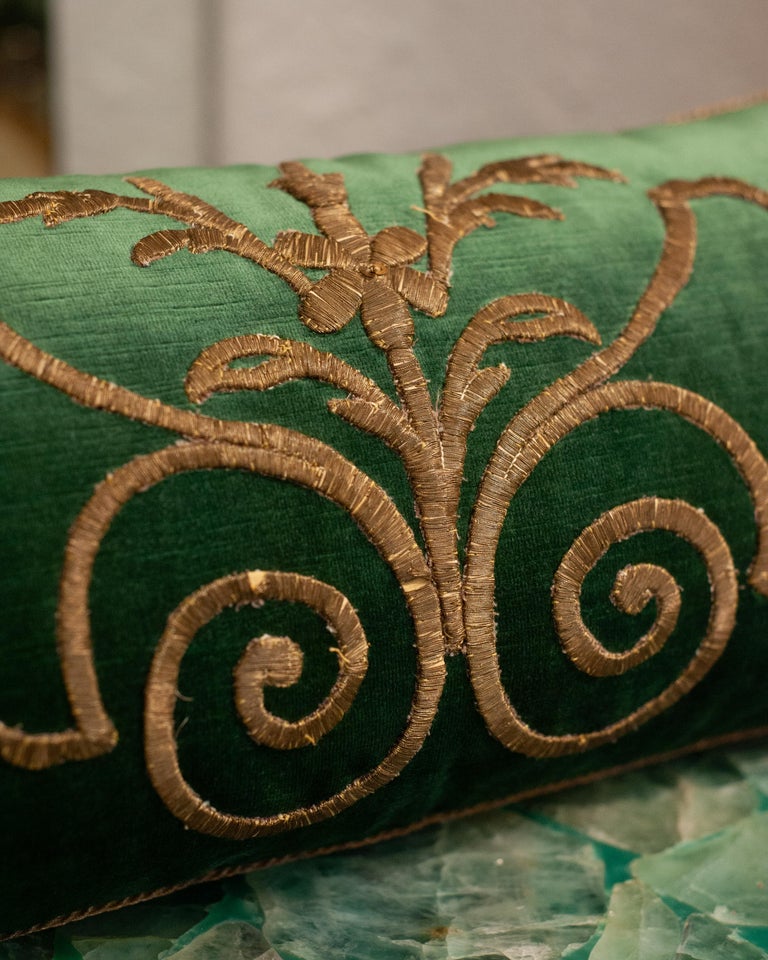 JADE GREEN VELVET PILLOW WITH ANTIQUE OTTOMAN EMPIRE METALLIC EMBROIDERY (Copy)