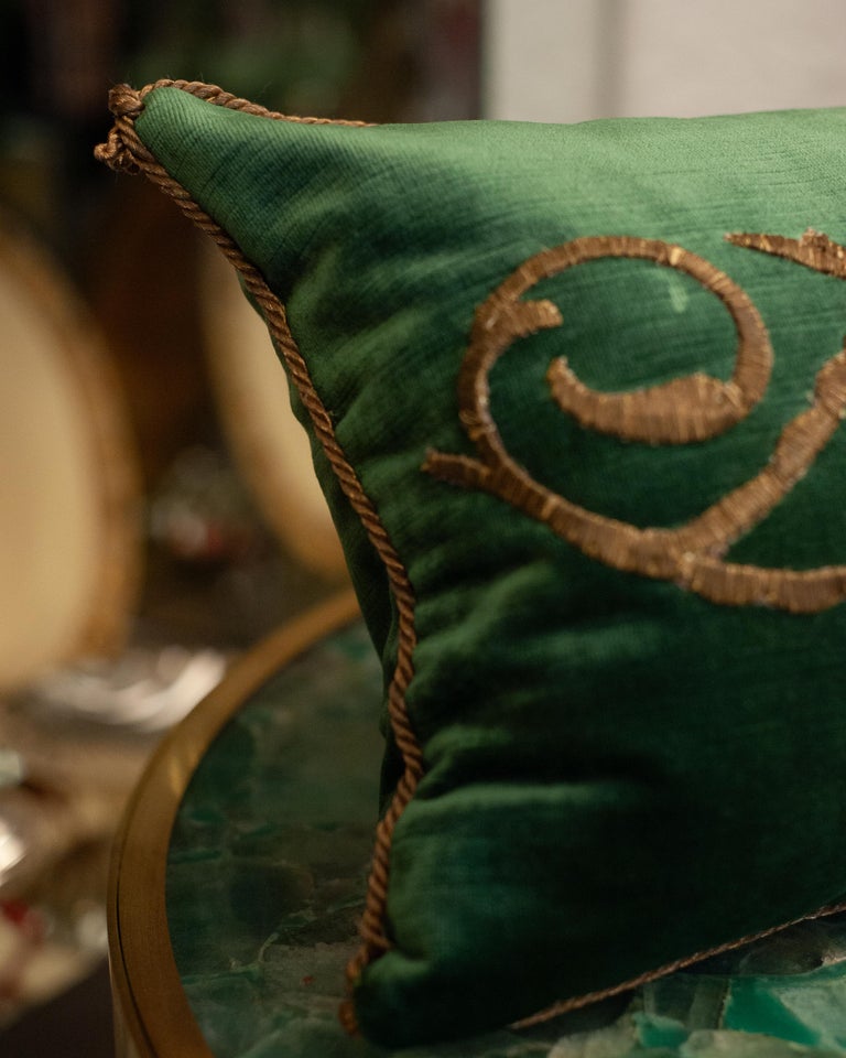 JADE GREEN VELVET PILLOW WITH ANTIQUE OTTOMAN EMPIRE METALLIC EMBROIDERY (Copy)