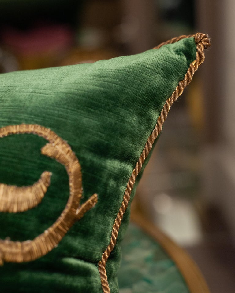JADE GREEN VELVET PILLOW WITH ANTIQUE OTTOMAN EMPIRE METALLIC EMBROIDERY (Copy)