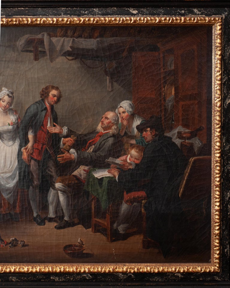 ANTIQUE FRENCH OIL PAINTING AFTER JEAN-BAPTISTE GREUZE "L'ACCORDÉE DE VILLAGE"