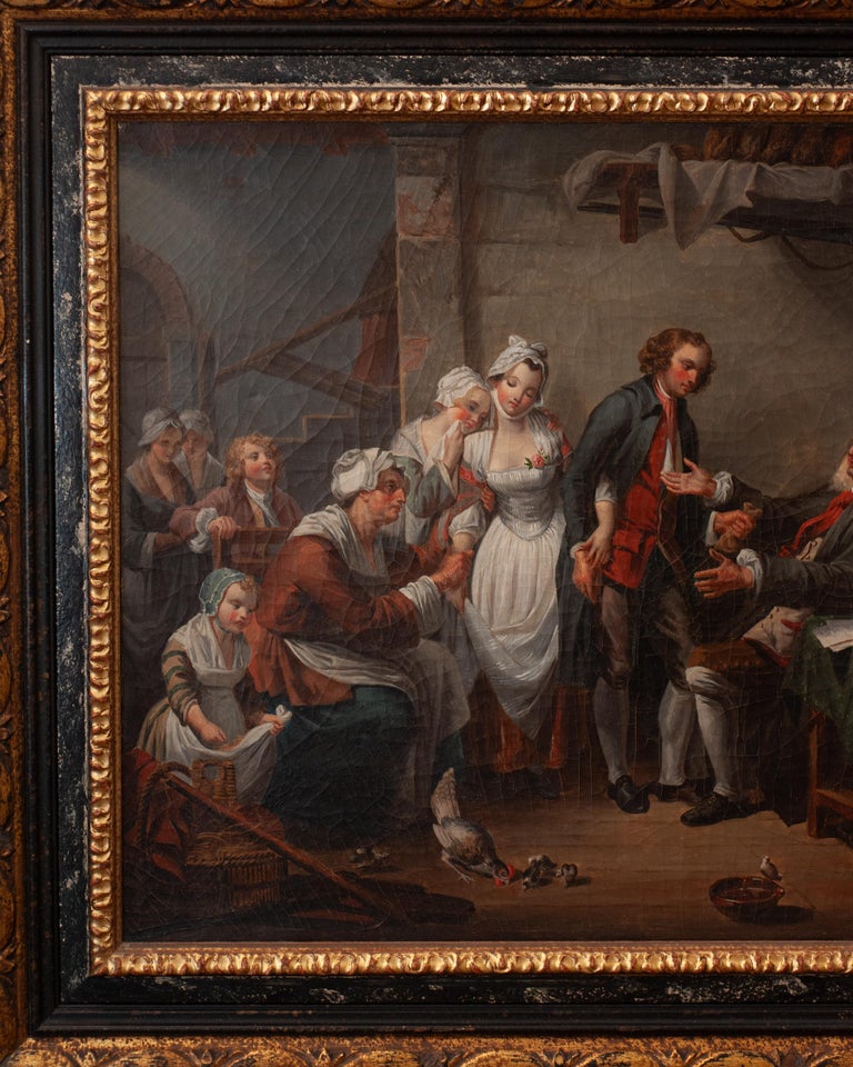 ANTIQUE FRENCH OIL PAINTING AFTER JEAN-BAPTISTE GREUZE "L'ACCORDÉE DE VILLAGE"