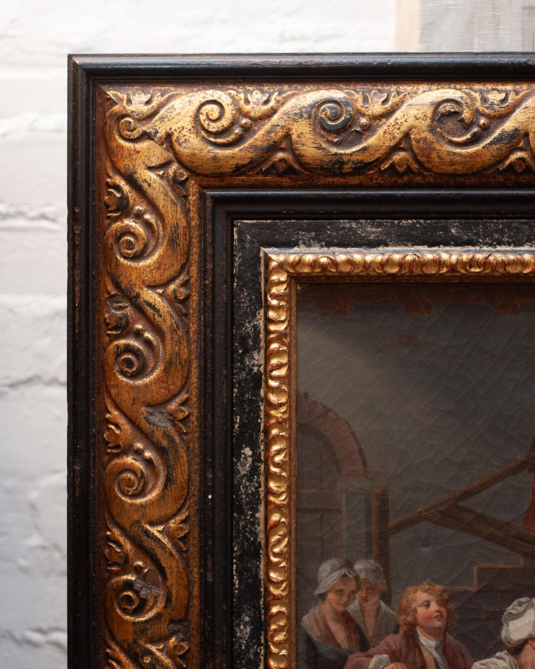 ANTIQUE FRENCH OIL PAINTING AFTER JEAN-BAPTISTE GREUZE "L'ACCORDÉE DE VILLAGE"