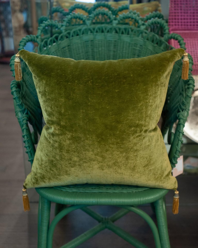 STUDIO MAISON NURITA YELLOW GREEN FLORAL SILK PILLOW WITH METALLIC TRIMS