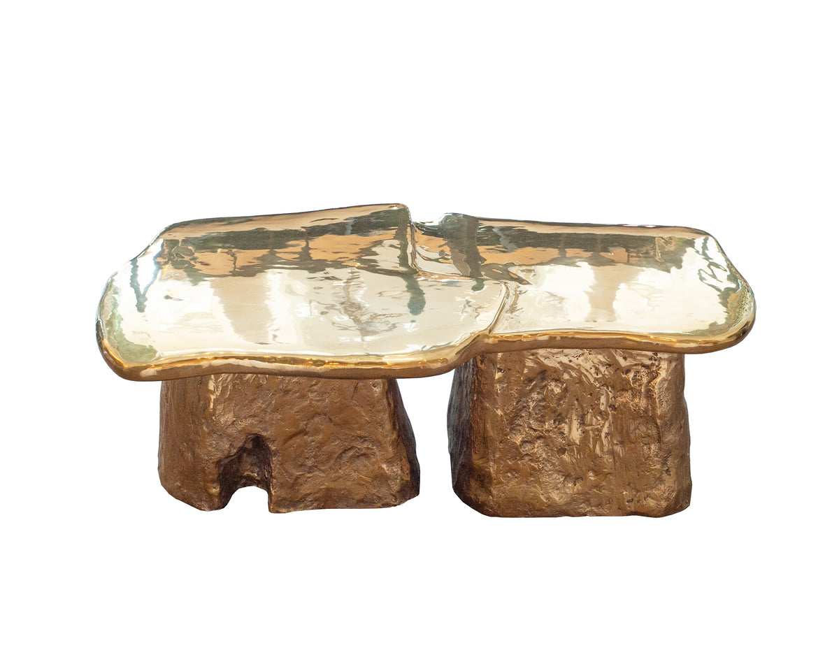 CONTEMPORARY POLISHED CAST BRASS SCULPTURAL LILYPAD COFFEE TABLE