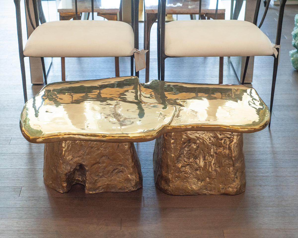 CONTEMPORARY POLISHED CAST BRASS SCULPTURAL LILYPAD COFFEE TABLE