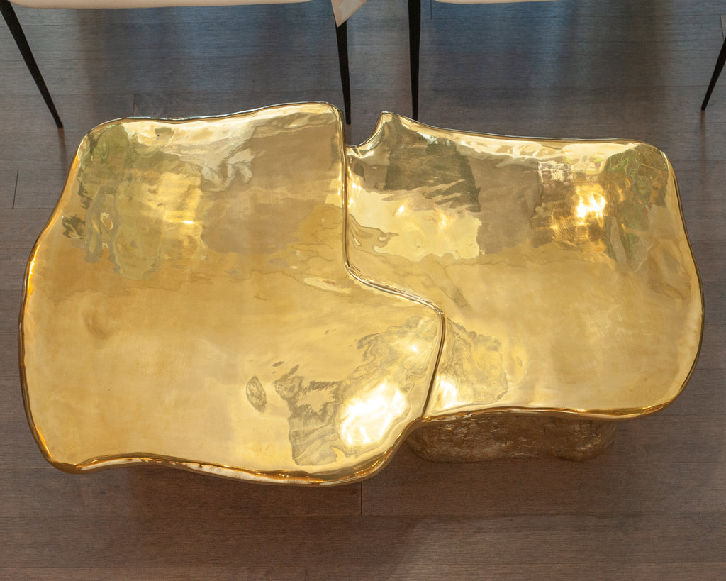 CONTEMPORARY POLISHED CAST BRASS SCULPTURAL LILYPAD COFFEE TABLE