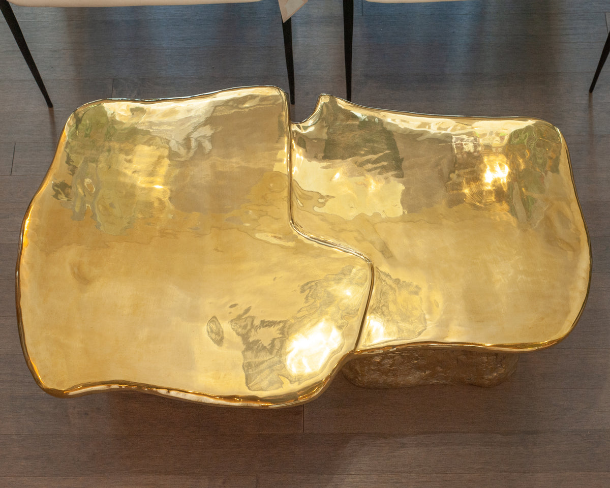 CONTEMPORARY POLISHED CAST BRASS SCULPTURAL LILYPAD COFFEE TABLE