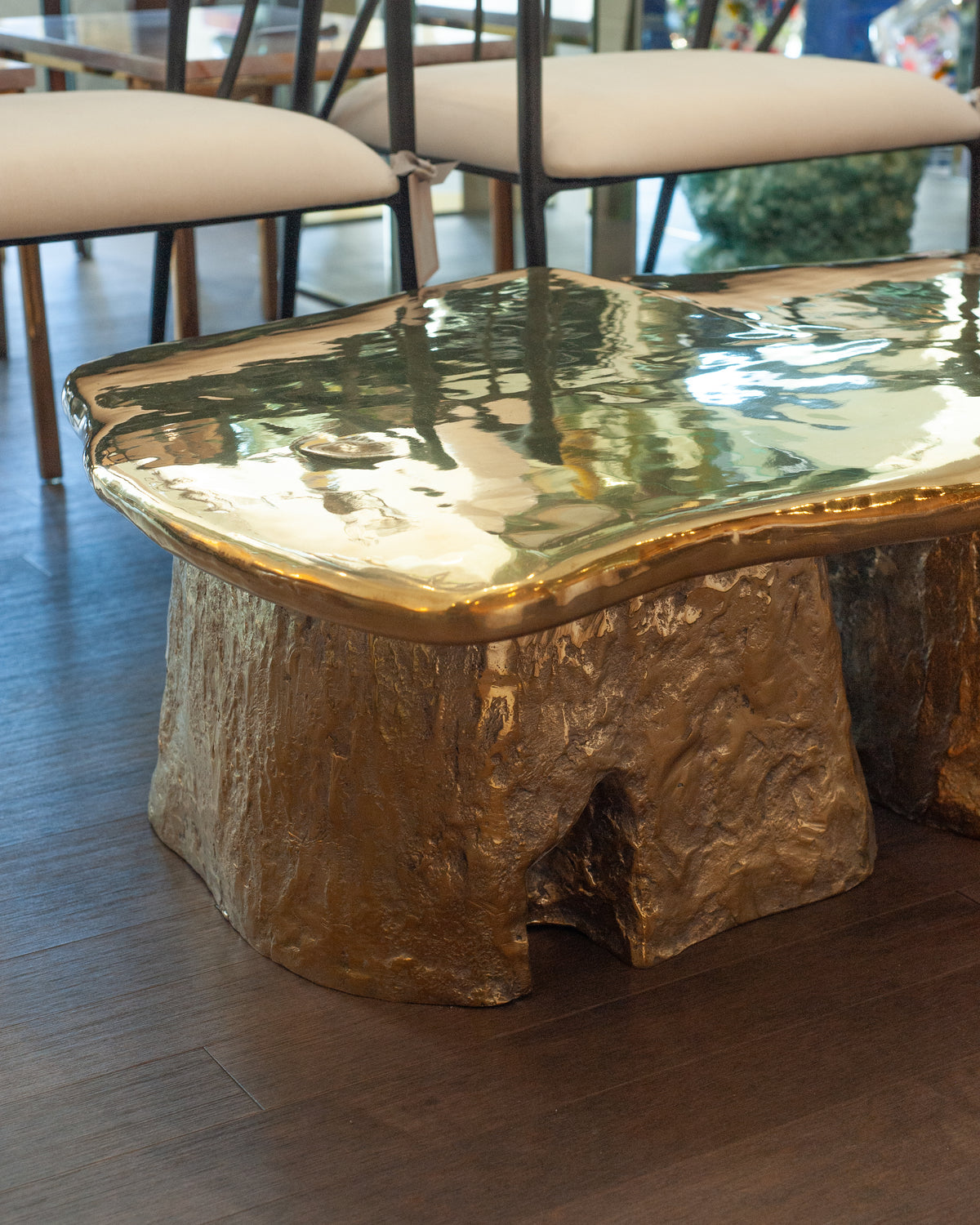 CONTEMPORARY POLISHED CAST BRASS SCULPTURAL LILYPAD COFFEE TABLE