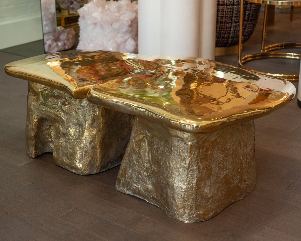 CONTEMPORARY POLISHED CAST BRASS SCULPTURAL LILYPAD COFFEE TABLE