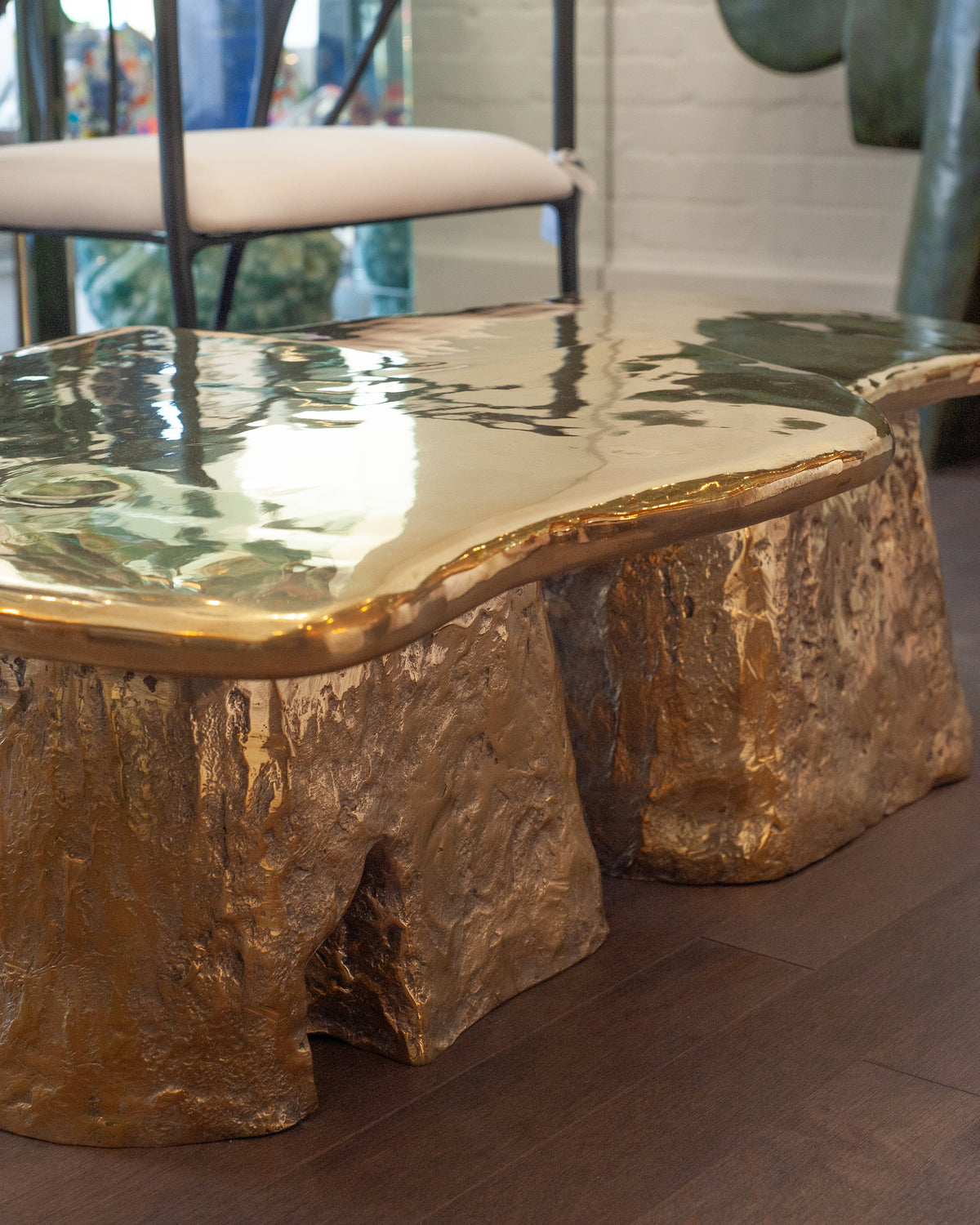 CONTEMPORARY POLISHED CAST BRASS SCULPTURAL LILYPAD COFFEE TABLE