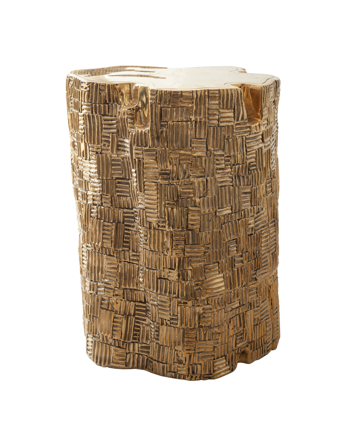 CONTEMPORARY POLISHED AND TEXTURED CAST BRASS SCULPTURAL LARGE LOG TABLE