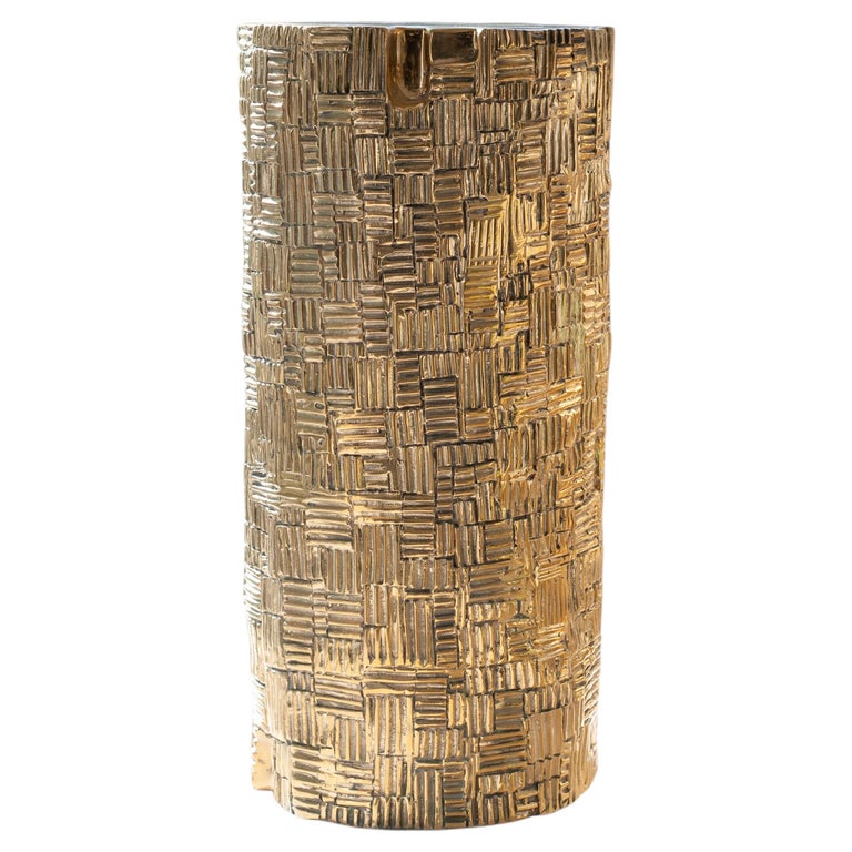 CONTEMPORARY POLISHED AND TEXTURED CAST BRASS SCULPTURAL TALL LOG TABLE