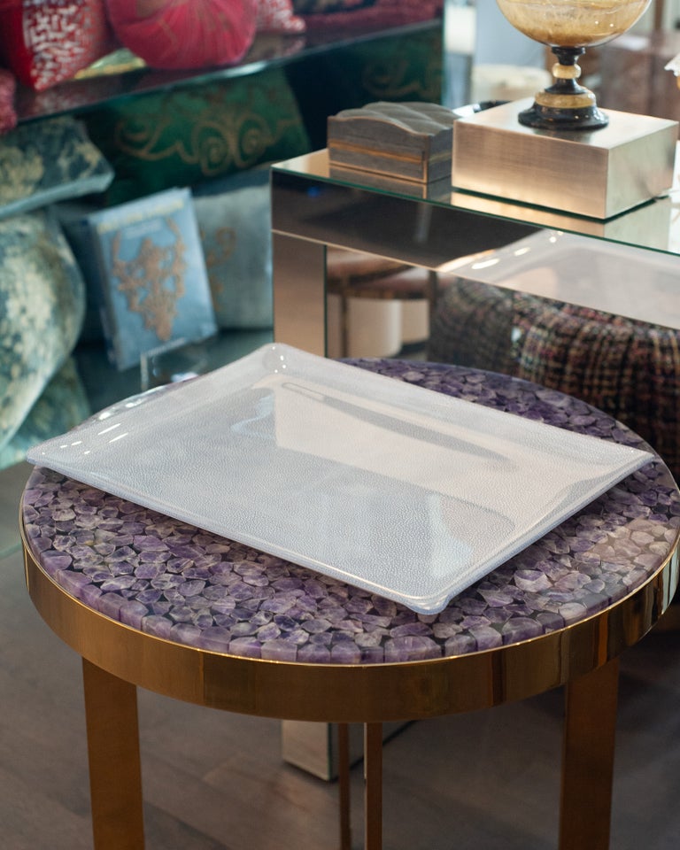 CONTEMPORARY SHAGREEN PRINT ACRYLIC SERVING TRAY IN LIGHT BLUE