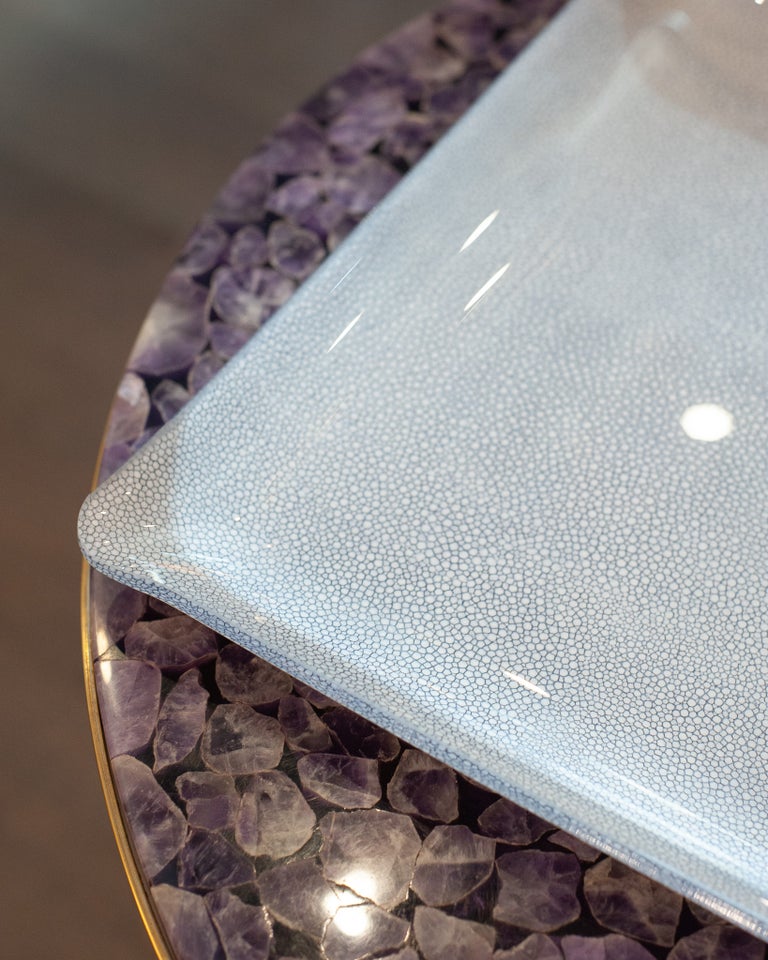 CONTEMPORARY SHAGREEN PRINT ACRYLIC SERVING TRAY IN LIGHT BLUE