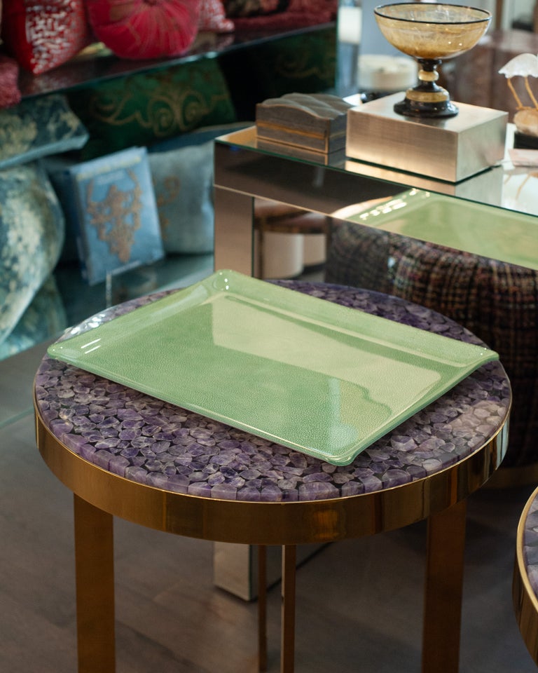 CONTEMPORARY SHAGREEN PRINT ACRYLIC SERVING TRAY IN GREEN