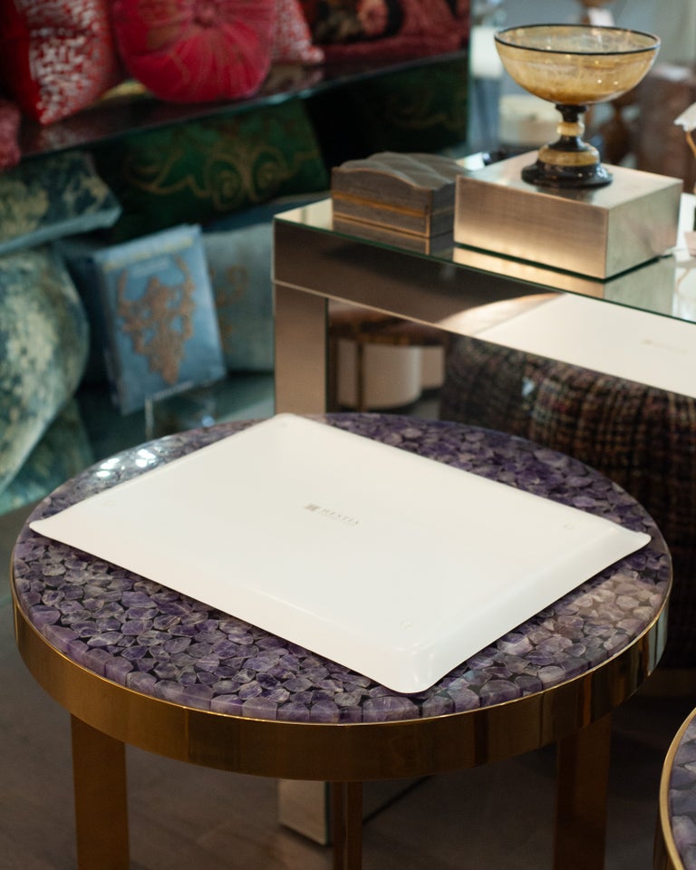 CONTEMPORARY WOVEN CANE PRINT ACRYLIC SERVING TRAY IN LILAC