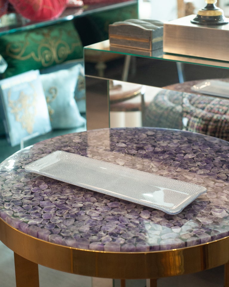 CONTEMPORARY SHAGREEN PRINT ACRYLIC LONG TRAY IN LIGHT BLUE