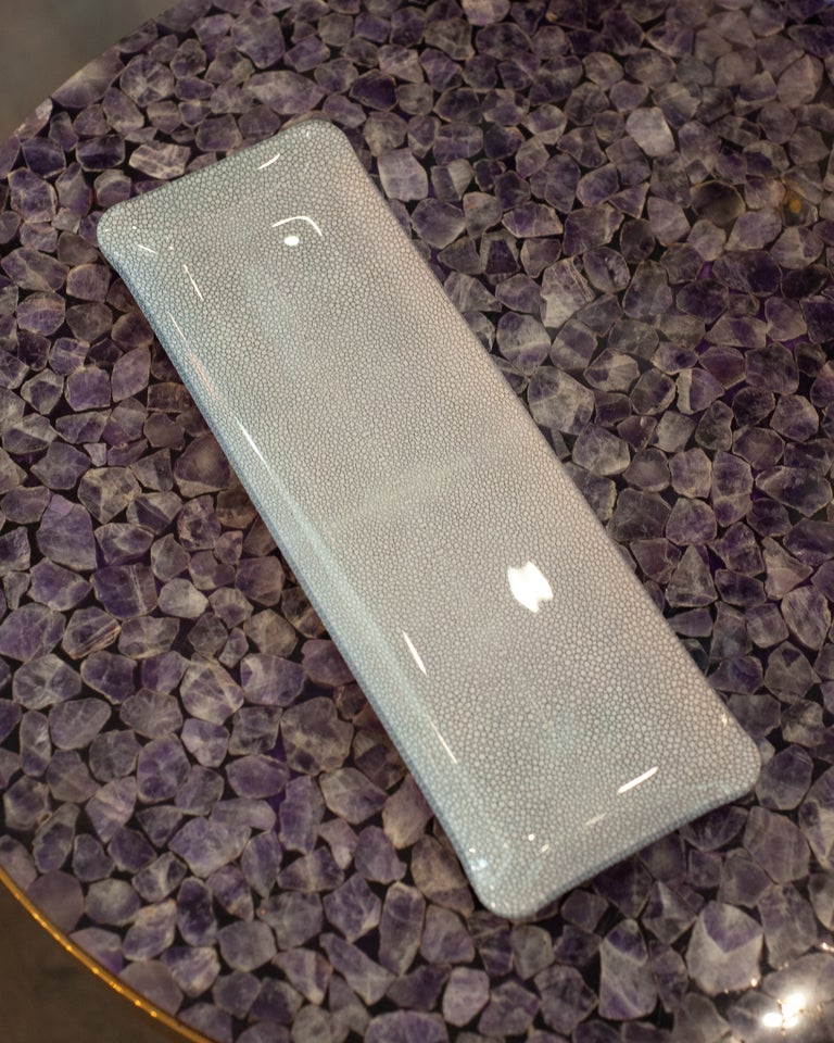 CONTEMPORARY SHAGREEN PRINT ACRYLIC LONG TRAY IN LIGHT BLUE
