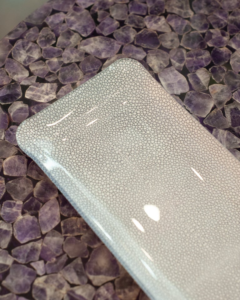 CONTEMPORARY SHAGREEN PRINT ACRYLIC LONG TRAY IN LIGHT BLUE