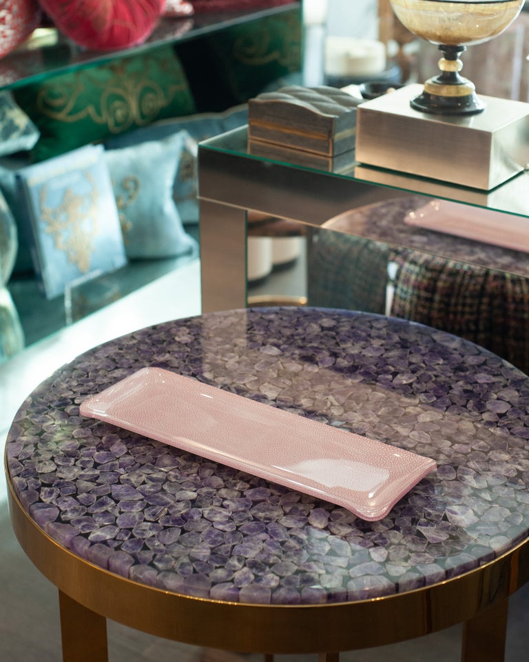 CONTEMPORARY SHAGREEN PRINT ACRYLIC LONG TRAY IN PINK