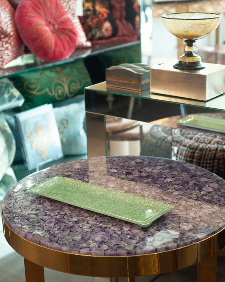 CONTEMPORARY SHAGREEN PRINT ACRYLIC LONG TRAY IN GREEN