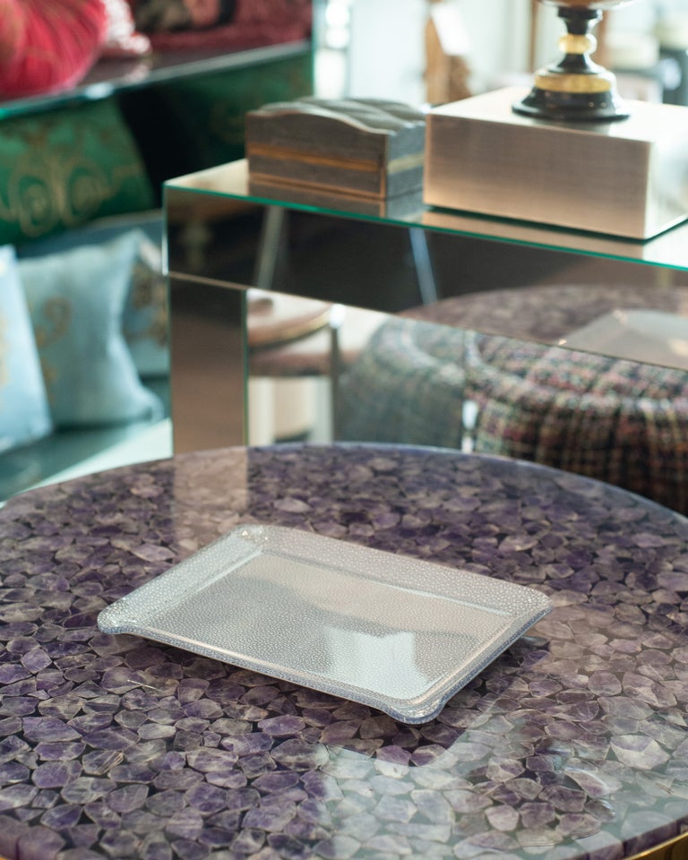 CONTEMPORARY SHAGREEN PRINT ACRYLIC SMALL TRAY IN LIGHT BLUE