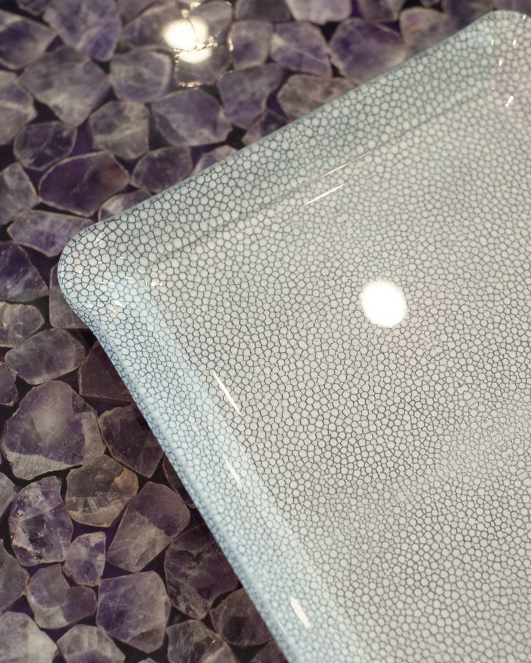 CONTEMPORARY SHAGREEN PRINT ACRYLIC SMALL TRAY IN LIGHT BLUE