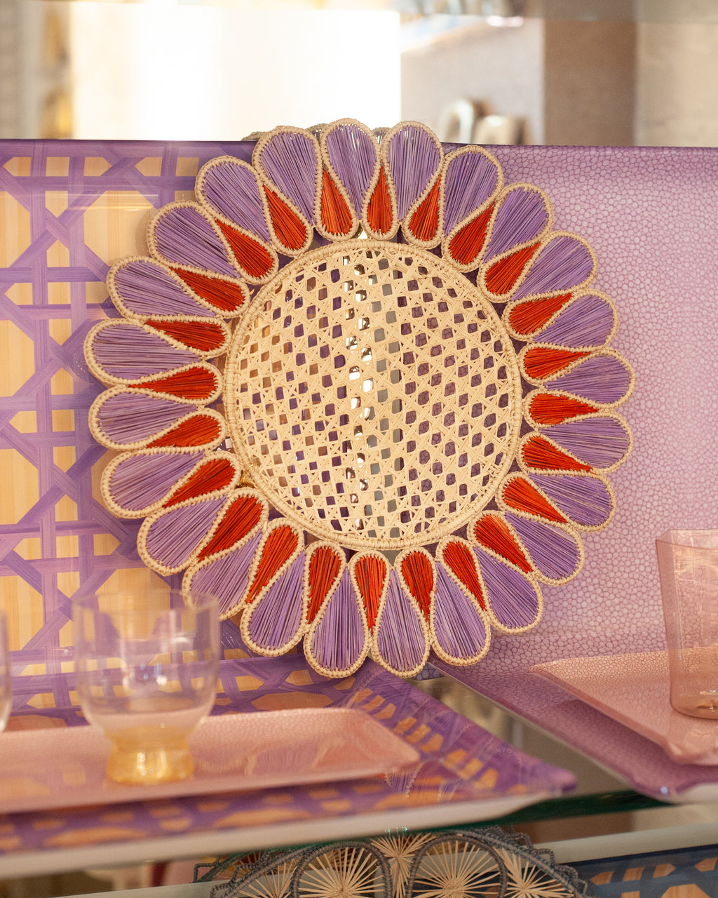 CONTEMPORARY SET OF 8 HANDWOVEN NATURAL RATTAN FEATHER PLACEMATS