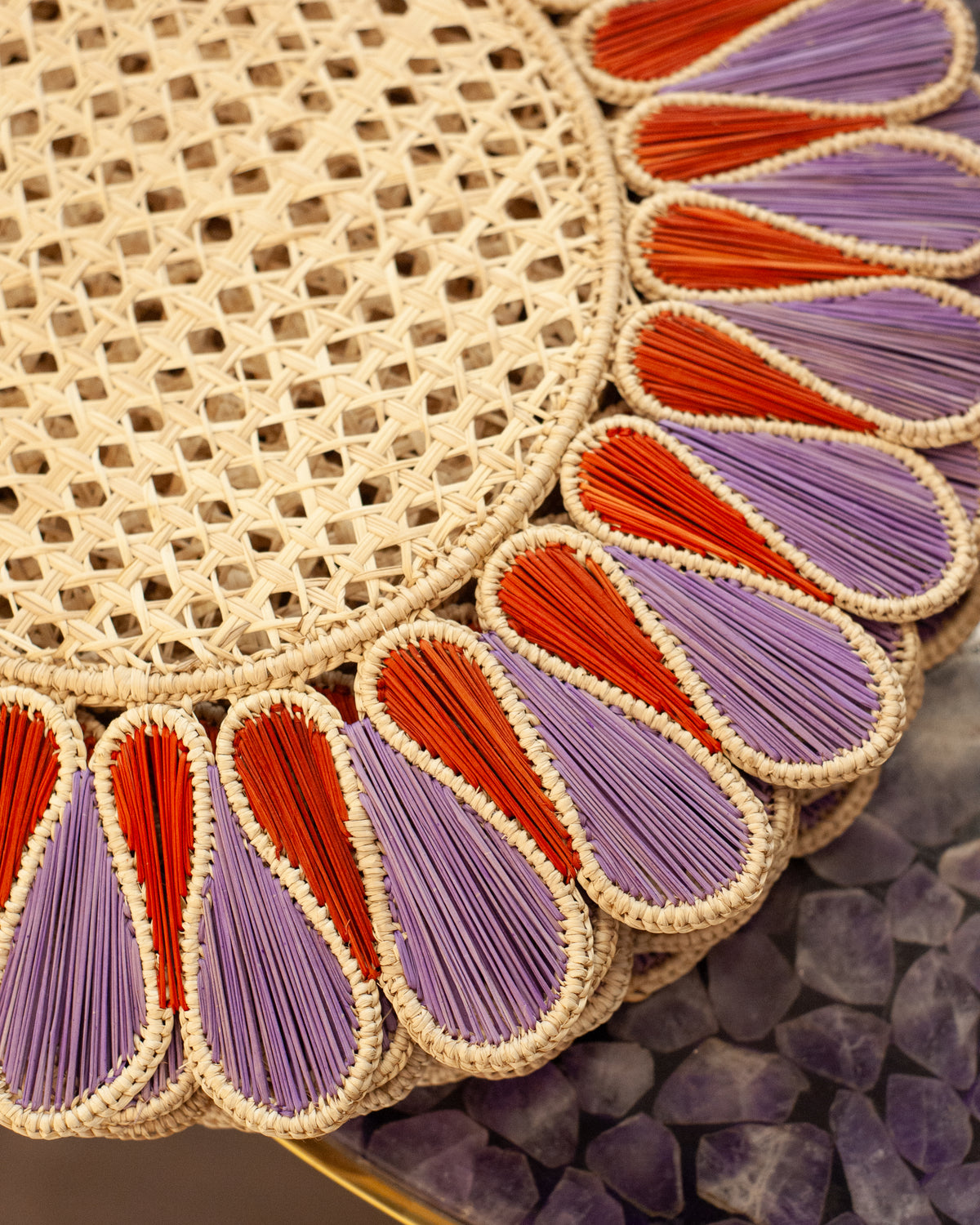 CONTEMPORARY SET OF 8 HANDWOVEN NATURAL RATTAN FEATHER PLACEMATS