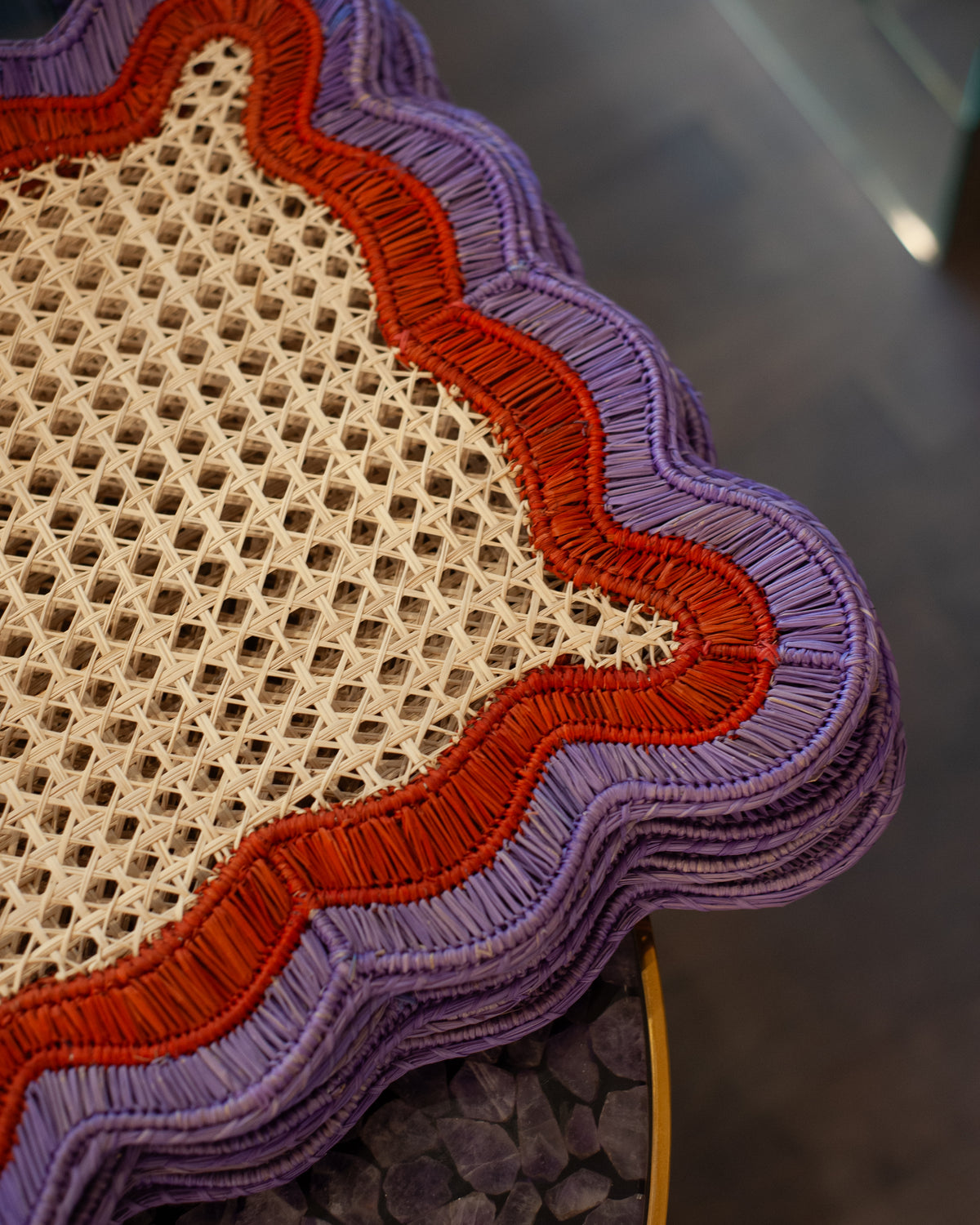 CONTEMPORARY SET OF 8 HANDWOVEN NATURAL RATTAN WAVES PLACEMATS