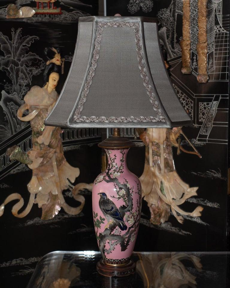 ANTIQUE JAPANESE PAIR OF PORCELAIN LAMPS WITH CUSTOM SILK SHADES