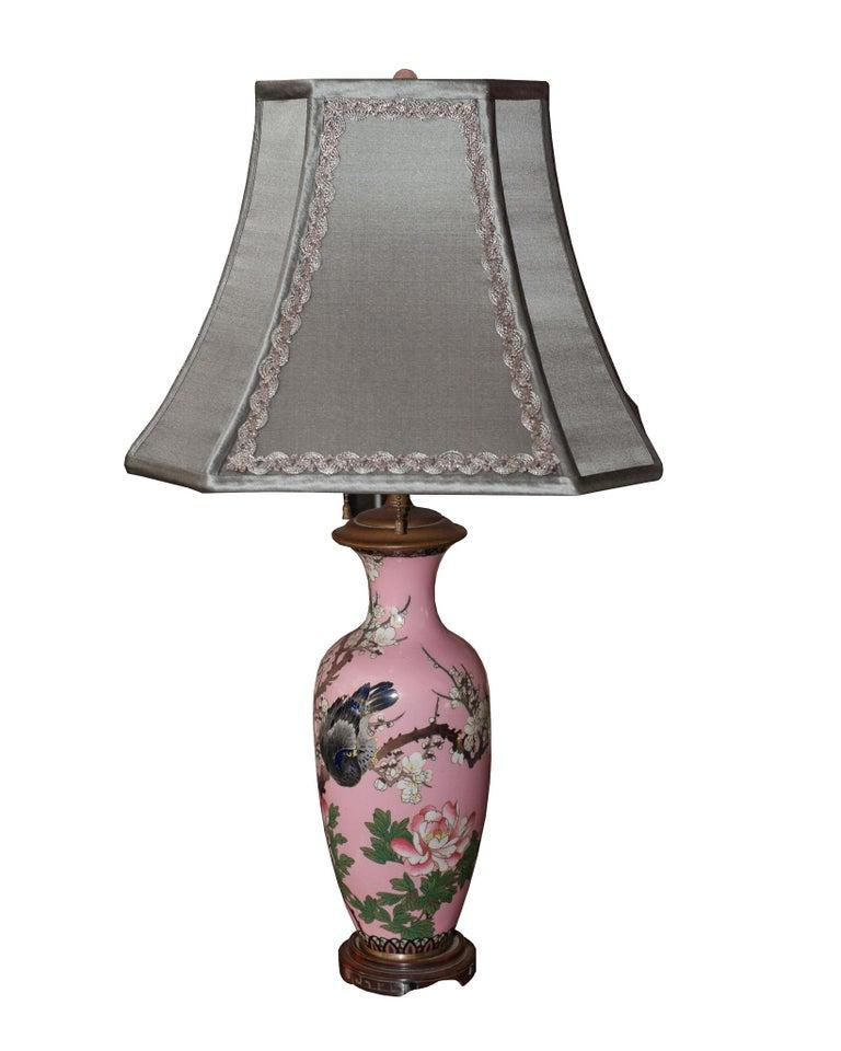ANTIQUE JAPANESE PAIR OF PORCELAIN LAMPS WITH CUSTOM SILK SHADES