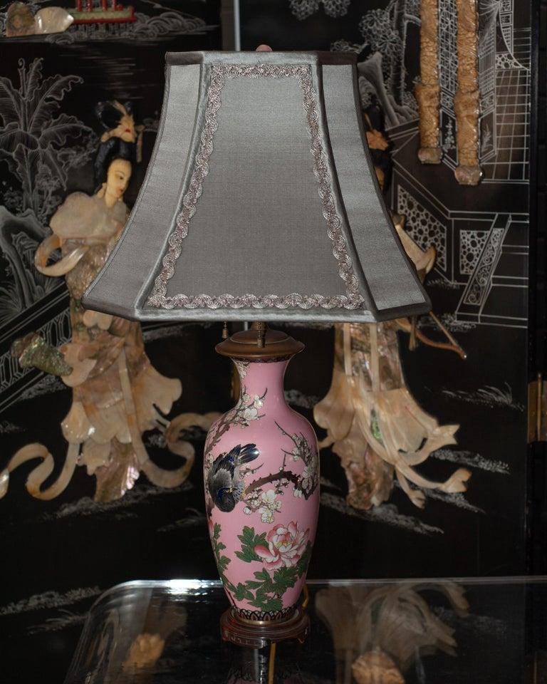ANTIQUE JAPANESE PAIR OF PORCELAIN LAMPS WITH CUSTOM SILK SHADES