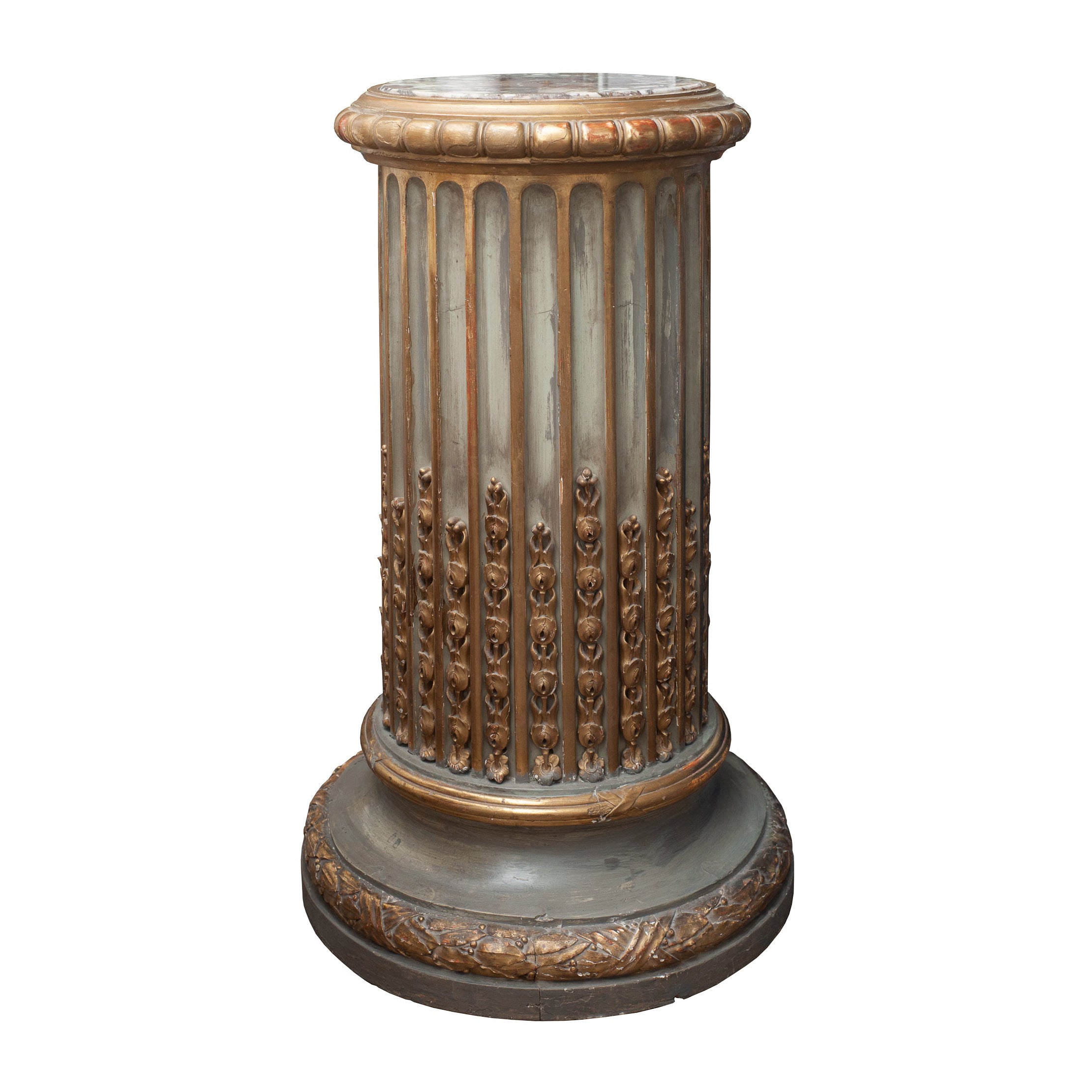 ANTIQUE CARVED NAPOLEON III PEDESTAL WITH BRECCIA MARBLE TOP