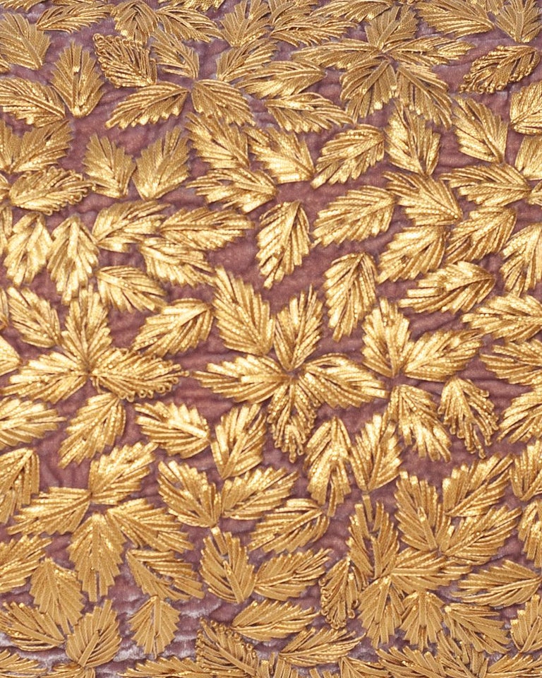 CONTEMPORARY VINTAGE PLUM SILK VELVET PILLOW WITH METALLIC EMBROIDERY