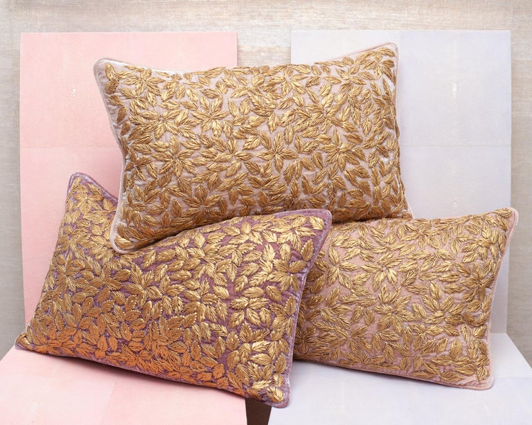 CONTEMPORARY VINTAGE PLUM SILK VELVET PILLOW WITH METALLIC EMBROIDERY