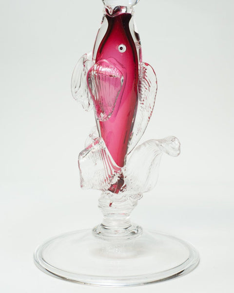 CONTEMPORARY LARGE PINK BLOWN GLASS FISH PLATTER / FOOTED BOWL