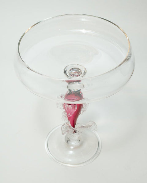 CONTEMPORARY LARGE PINK BLOWN GLASS FISH PLATTER / FOOTED BOWL