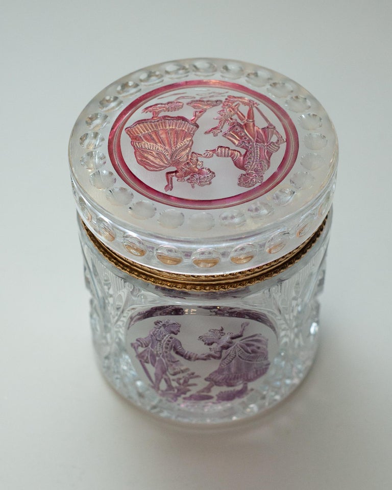 ANTIQUE FRENCH CUT CRYSTAL BOX WITH BRONZE MOUNT AND CAMEO PANELS