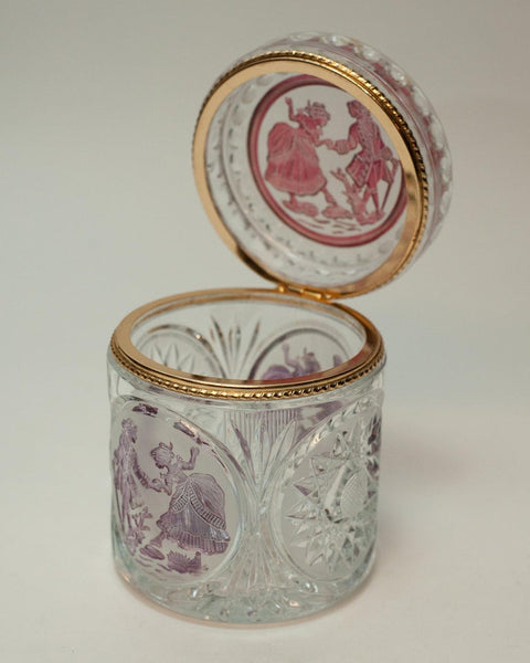 ANTIQUE FRENCH CUT CRYSTAL BOX WITH BRONZE MOUNT AND CAMEO PANELS