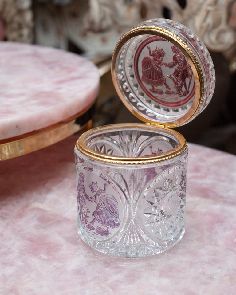 ANTIQUE FRENCH CUT CRYSTAL BOX WITH BRONZE MOUNT AND CAMEO PANELS