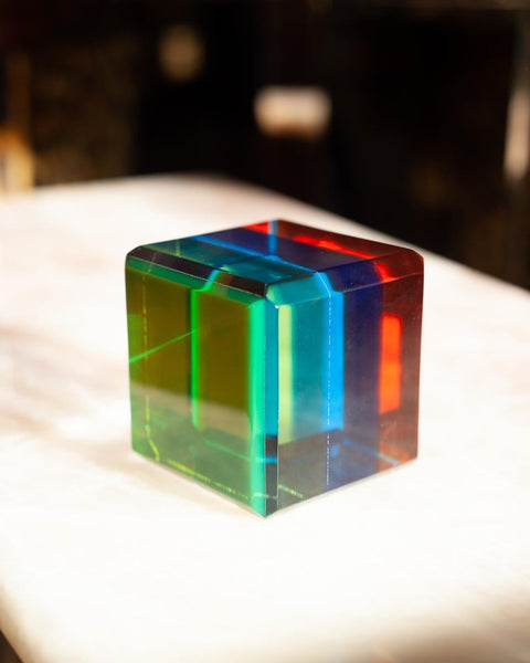 CONTEMPORARY FACETED MULTICOLOUR ACRYLIC CUBE BLOCK