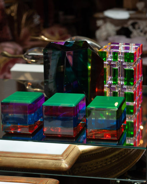 CONTEMPORARY FACETED MULTICOLOUR ACRYLIC CUBE BLOCK