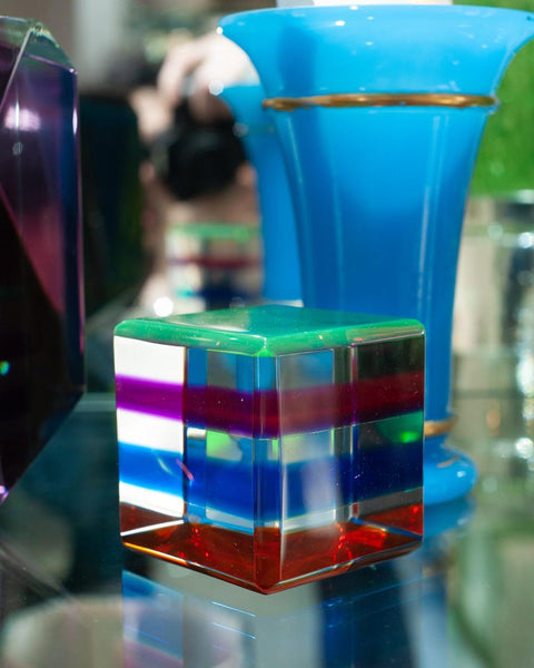 CONTEMPORARY FACETED MULTICOLOUR ACRYLIC CUBE BLOCK