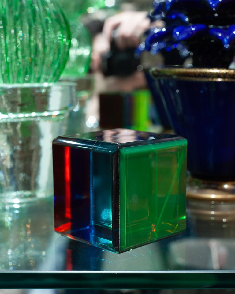 CONTEMPORARY FACETED MULTICOLOUR ACRYLIC CUBE BLOCK