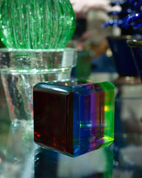 CONTEMPORARY FACETED MULTICOLOUR ACRYLIC CUBE BLOCK