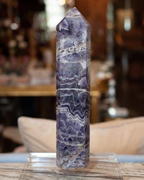 CONTEMPORARY LARGE CHEVRON AMETHYST OBELISK / CRYSTAL POINT